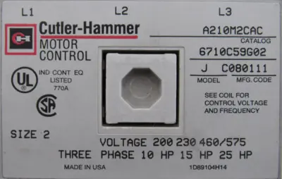NEW CUTLER HAMMER A210M2CAC STARTER SIZE 2 MODEL J