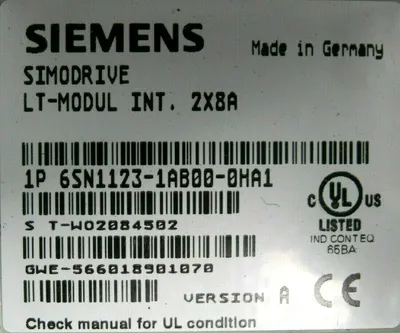 USED SIEMENS 6SN1123-1AB00-0HA1 SIMODRIVE LT-MODULE VER.A 6SN1118-1NH01-0AA0