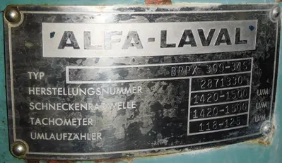 Alfa-Laval BRPX 309-34S clarifier centrifuge, 316SS.