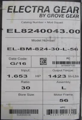 NEW GROVE GEAR EL-BM-824-30-L-56 ALUMINUM WORM GEAR REDUCER 30:1 EL8240043.00
