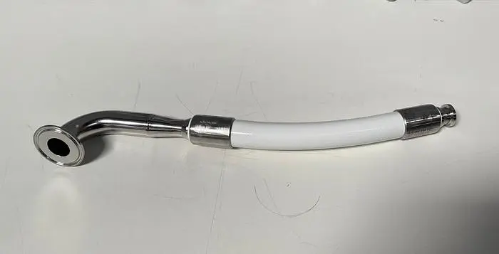 Used TSC 17" HOSE W/ 2" SANITARY ELBOW FITTING AND 1" SANITARY FITTING Hoses | Equipment Lab #486809