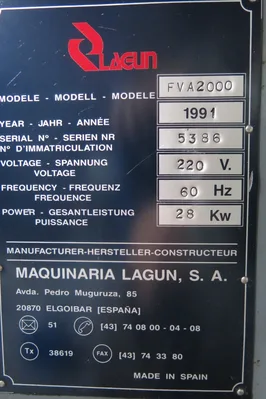 USED LAGUN GEARED HEAD MILLING MACHINE FVA-5LA / FVA 2000
