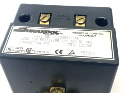 Durakool 3030APS120AC Displacement Contactor Relay Load 30A 120VAC Coil 480V Max
