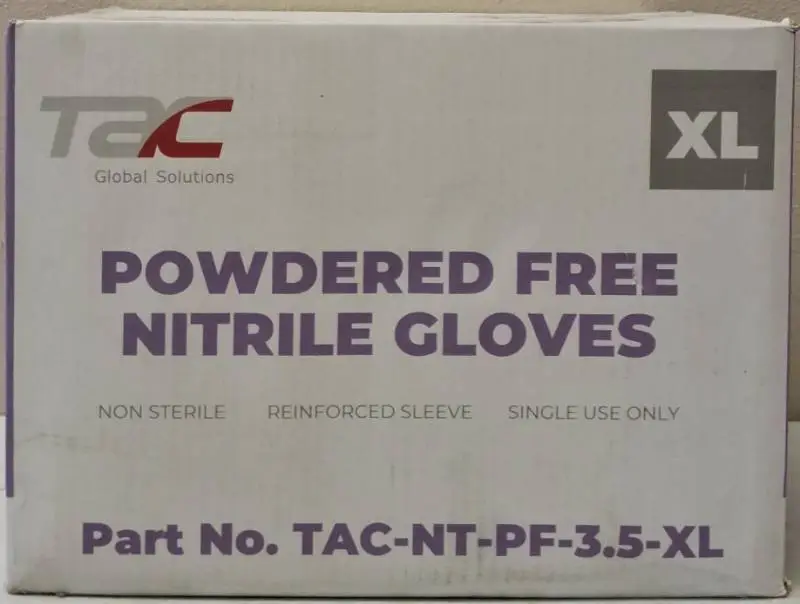 GLOBAL SOLUTIONS |TAC BRAND- Powder Free Nitrile Gloves (10 Boxes) – Size XL - NEW