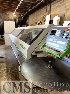 USED 2005 BIESSE POLYMAC AKRON 246 EDGEBANDER W/CORNER ROUNDING AND PRE MILLING
