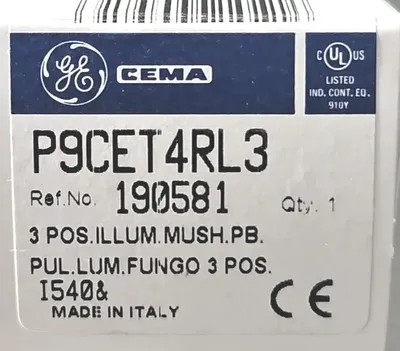 General Electric P9CET4RL3 3 Pos. Illum. Muss. PB. Loc4E26