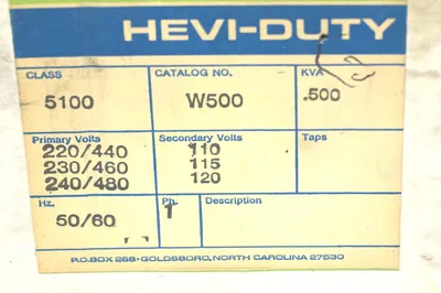 NEW HEVIDUTY ELECTRIC W500 TRANSFORMER