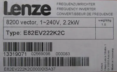 NEW LENZE E82EV222K2C FREQUENCY INVERTER 2.2 KW 3HP 230 VAC