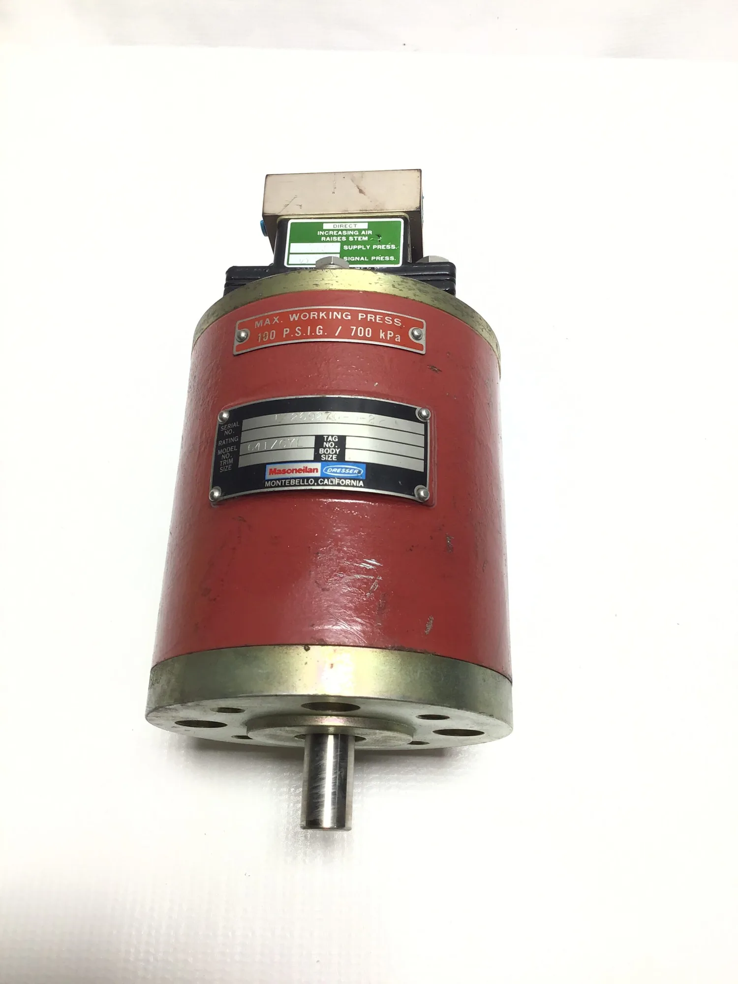 Masoneilan 6417CYL Rolling Diaphragm Pneumatic Air Cylinder
