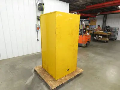 Eagle Flammable Liquid Safety Cabinet Yellow Bi Fold Door 60 Gal Self Closing