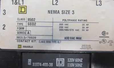 NEW SQUARE D 8502SE02 STARTER SIZE 3 SER.A
