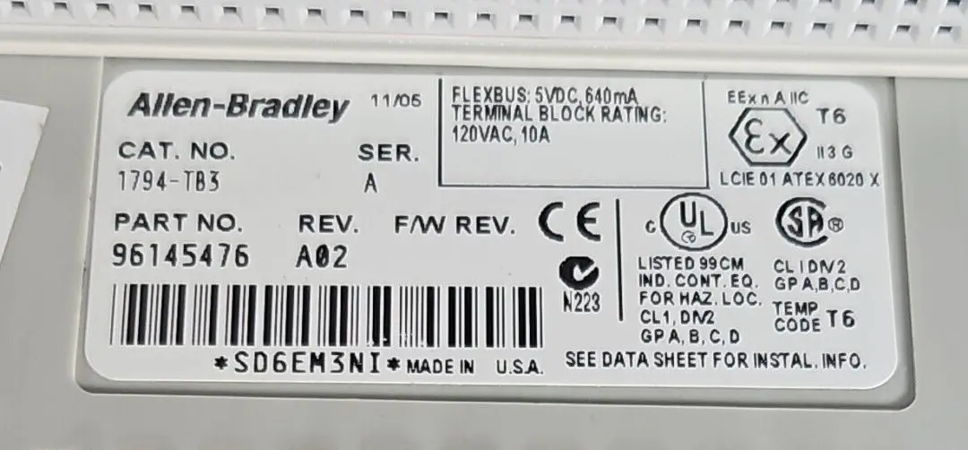 Allen Bradley 1794-TB3 Flex Terminal Base Module (BIN313)