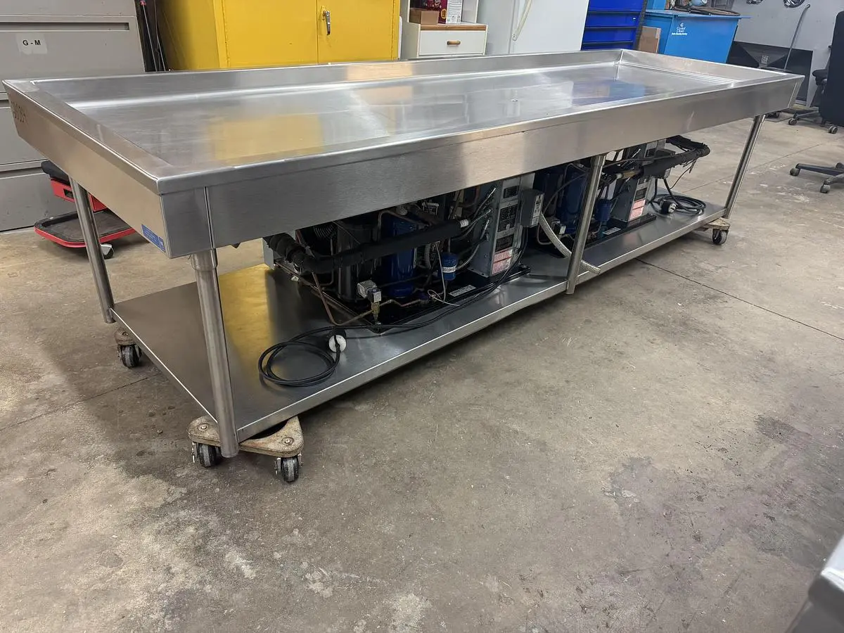 USED 2016 LESLIE FISHER ENGINEERING INC. STAINLESS STEEL CHILLER TABLE