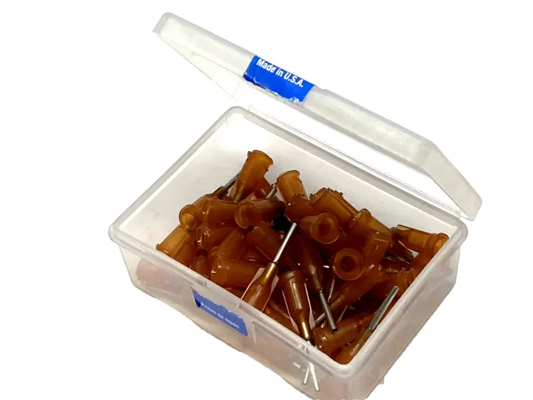 New | in-Stock Nordson EFD Optimum Dispensing Tips 15Ga Amber Straight 0.5" BOX OF 55 Syringes Michigan US | Maverick Industrial Sales #1398464