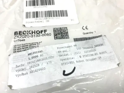 USED BECKHOFF DOUBLE ENDED POWER CABLE M8 4-PIN 5M LENGTH 017948