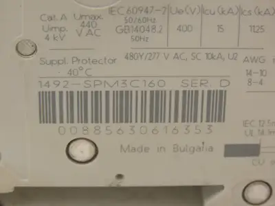 Allen Bradley 1492-SPM3C160 Circuit Breaker 16A 3 Pole 480 VAC Ser D