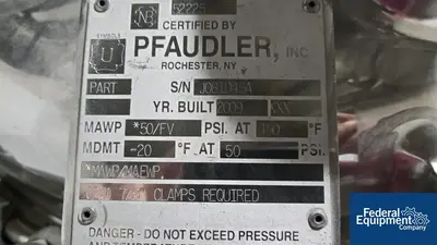 USED Pfaudler 50 Gal Pfaudler Glass Lined Reactor Body, 50/150#