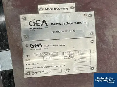 NEW GEA Westfalia GEA Westfalia Solid Bowl Disc Centrifuge, Model TC100-01-006