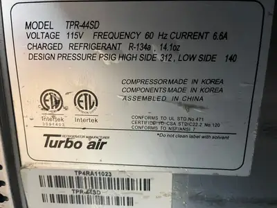 Used Turbo Air Used 44" Turbo Air TPR-44SD Super Deluxe Refrigerated Pizza Prep Table 120V - CC Food Prep Tables Illinois US | Falcon Restaurant Supply #1374983