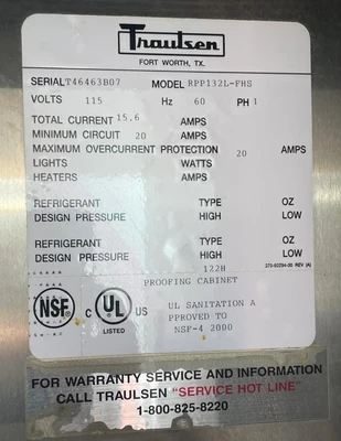 130-0176 Traulsen RPP132L-FHS Roll-In Proofing Cabinet