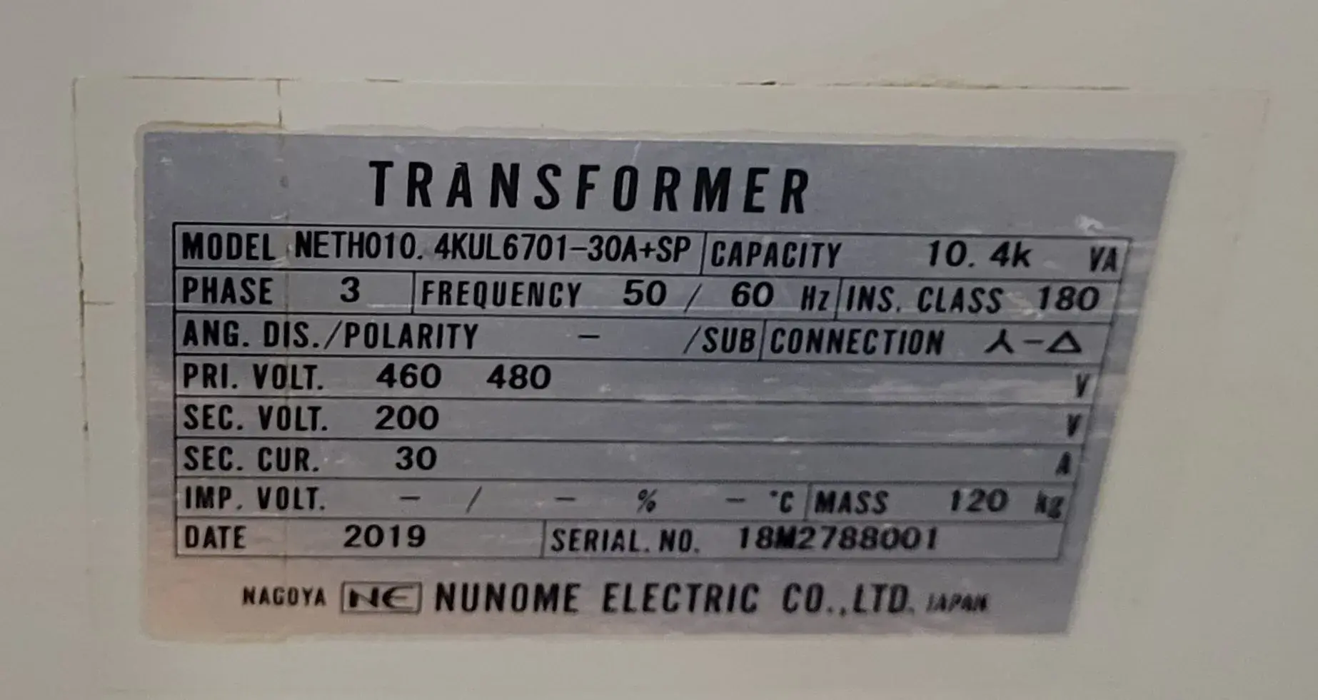 Used 2019 NUNOME NETH010.4KUL6701-30A+SP Transformers Kentucky US | Aucto #1315708