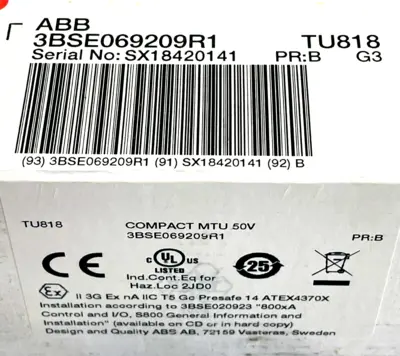 NEW SEALED ABB 3BSE069209R1 COMPACT MODULE TERMINATION UNIT TU818