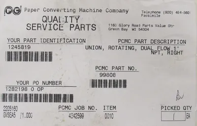 NEW PCMC 99808 ROTATING UNION DUAL FLOW 1" NPT RIGHT