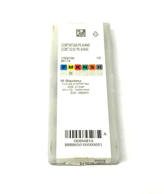 CCMT09T308-PS AH645 | Tungaloy  Stainless Steel Turning Insert CCMT 32.52 PKG OF 9 - New Other