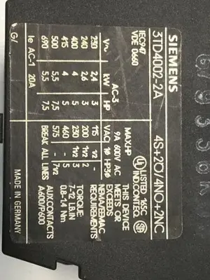 USED SIEMENS 3TF40 3TD4002-2A