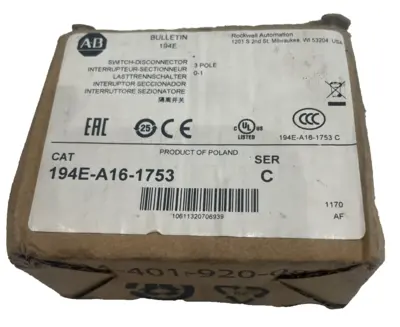 ALLEN BRADLEY 194E-A16-1753 DISCONNECTOR SWITCH SER C 194EA161753