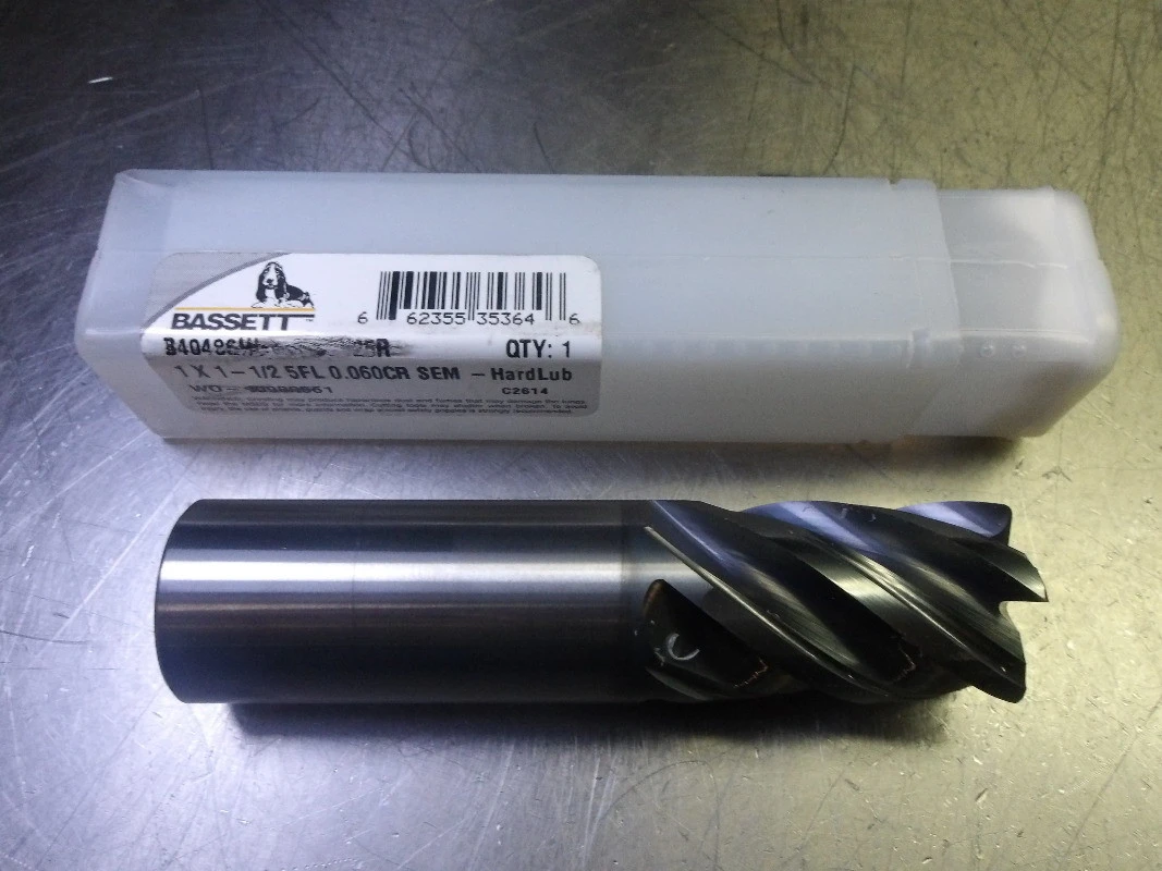 Bassett 1" 5 Flute Carbide CR Endmill 1" Shank .060" R B40486HL MSEV25R (LOC11)