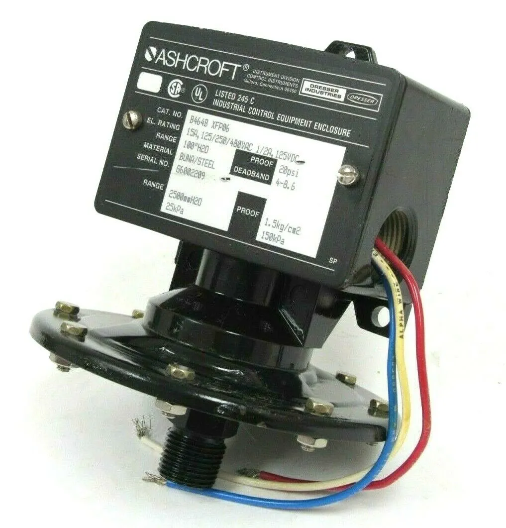 NEW ASHCROFT B464B PRESSURE SWITCH 15A 125/250/480VAC B464B-XFP06