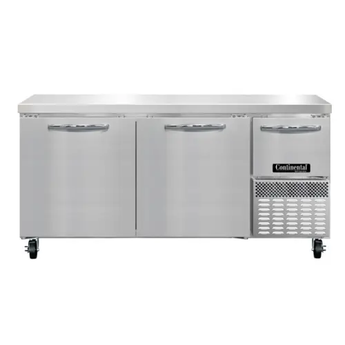 Continental RA68SN 68"W Worktop Refrigerator W/ (3) Sections & (3) Doors, 115v