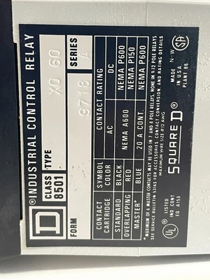 NEW SQUARE D 8501-X060V02 AC CONTROL RELAY SER. A 8501X060V02