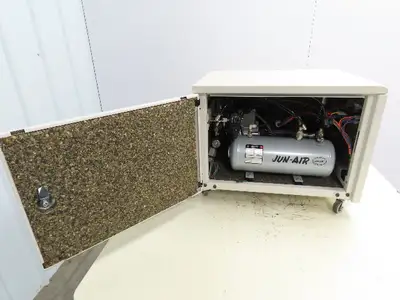 Jun-Air 600-5M Oilless Compressor Vacuum Pump 5L .67Hp 230V 120PSI Quiet Cabinet
