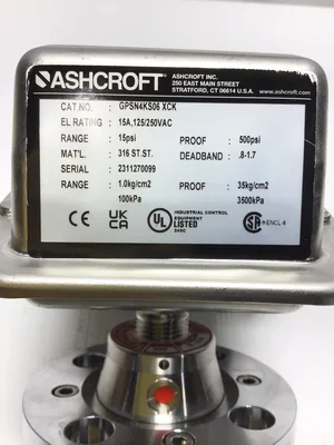 Ashcroft GPSN4KS06 XCK Stainless Steel Pressure Switch 15A