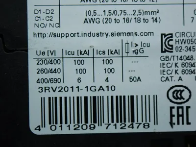 USED SIEMENS 3RV20111GA10
