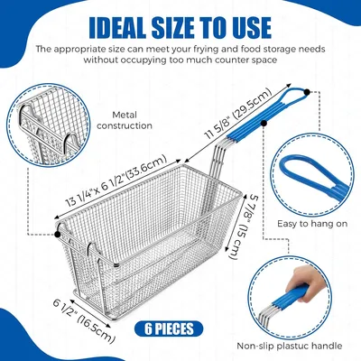 New | in-Stock Falcon Restaurant Supply, Inc. New Deep Fryer Basket with Non-Slip Handle and Front Hooks - 13 1/4" x 6 1/2" x 5 7/8" Food, Restaurant, & Bakery Parts & Accessories Illinois US | Falcon Restaurant Supply #1373562