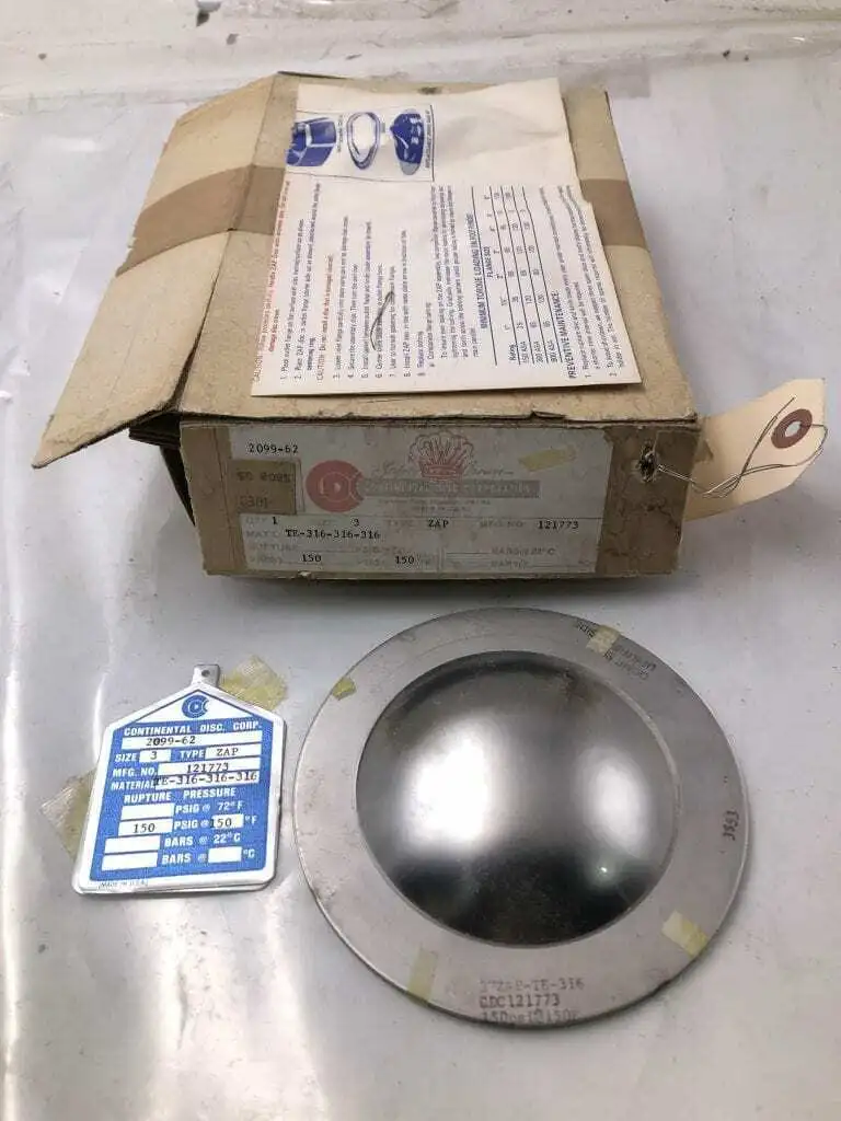 Continental Disc Corp. 121773 3″ 316SS/TEF Rupture Disc 150PSIG 150°F -NIB