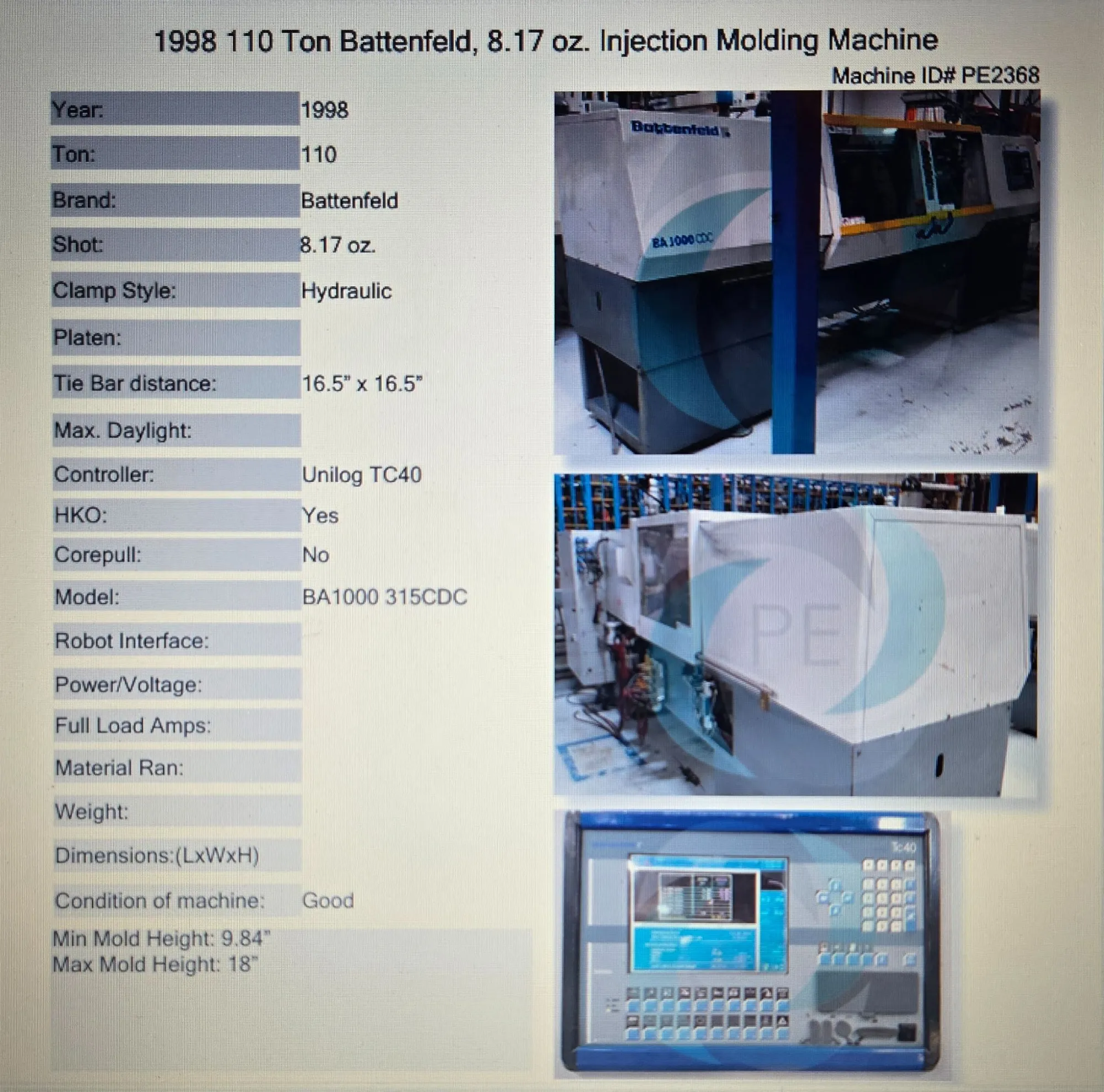 USED 1998 BATTENFELD BA1000/315 CDC