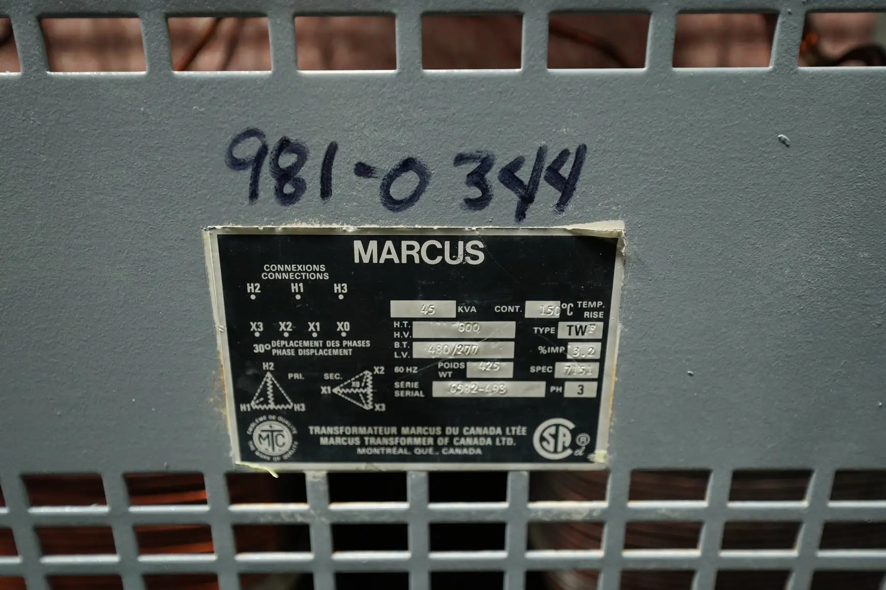 45 KVA - 600D to 480Y/277V 3 Phase Isolation-Transformer
