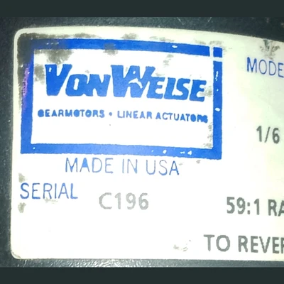 USED VONWEISE GEARMOTORS V03629AA88