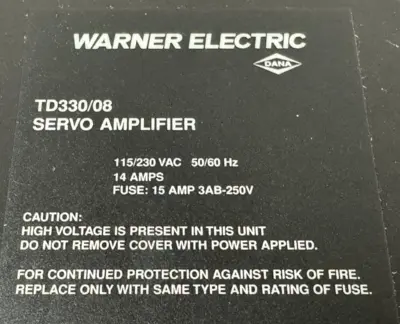 USED WARNER ELECTRIC TD330/08 SUPERIOR SLO SYN SERVO AMPLIFIER