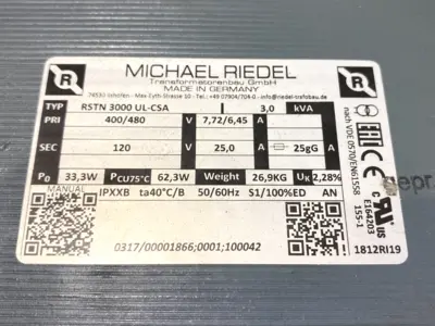 Used Michael Riedel RSTN 3000 UL-CSA Transformers Michigan US | Maverick Industrial Sales #1397233
