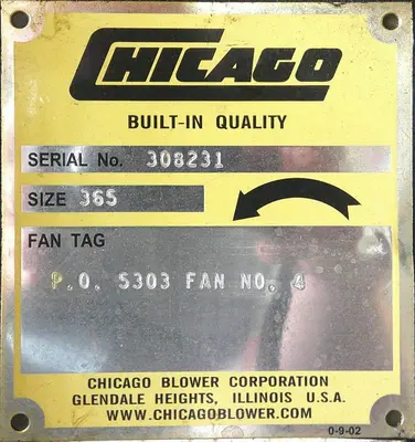 SPC9236  Blower 36,000 cfm centrifugal fan Chicago Blower size 365 125 hp, CS