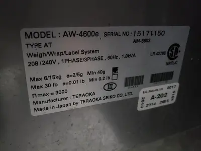 USED TERAOKA AW 4600E