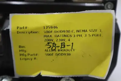 AB Allen Bradley 500F-DOD930 Size 3 Magnetic Contactor, 120VAC Coil 90A 3-5 Pole
