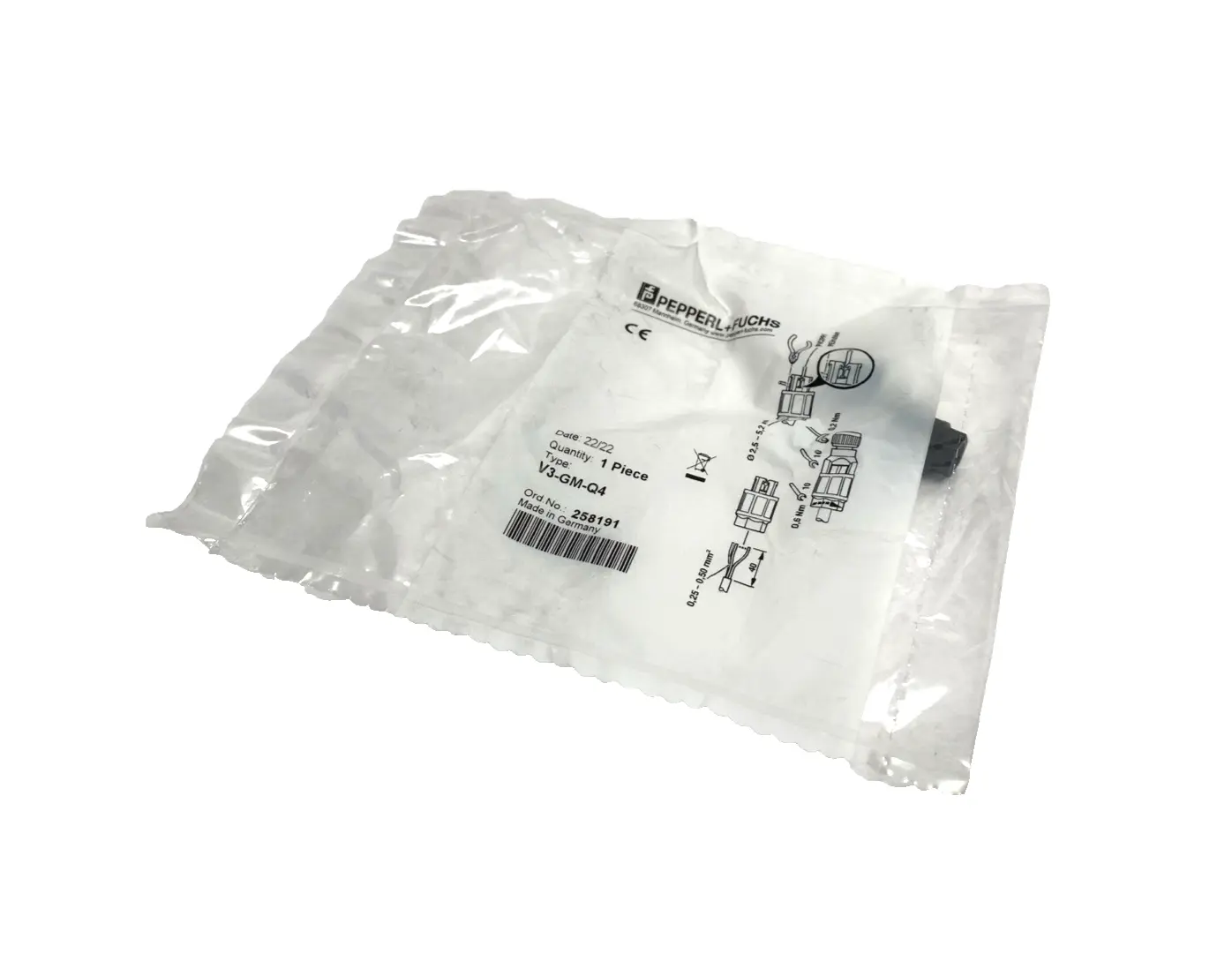 258191,V3-GM-Q4 | Pepper+Fuchs V3-GM-Q4 Female Connector, Field Attachable M8 3-Pin 258191 - New