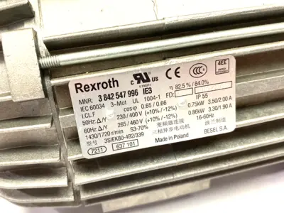 New | in-Stock REXROTH ELECTRIC MOTOR 230/400V 750W 50HZ-265/460V 860W 60HZ A.C. Motors | Maverick Industrial Sales #1105865