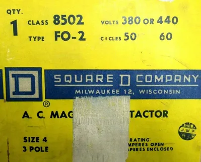 NEW SQUARE D 8502-F0-2 CONTACTOR SIZE 4 3 POLE 380/440V 8502F02 8502-FO-2